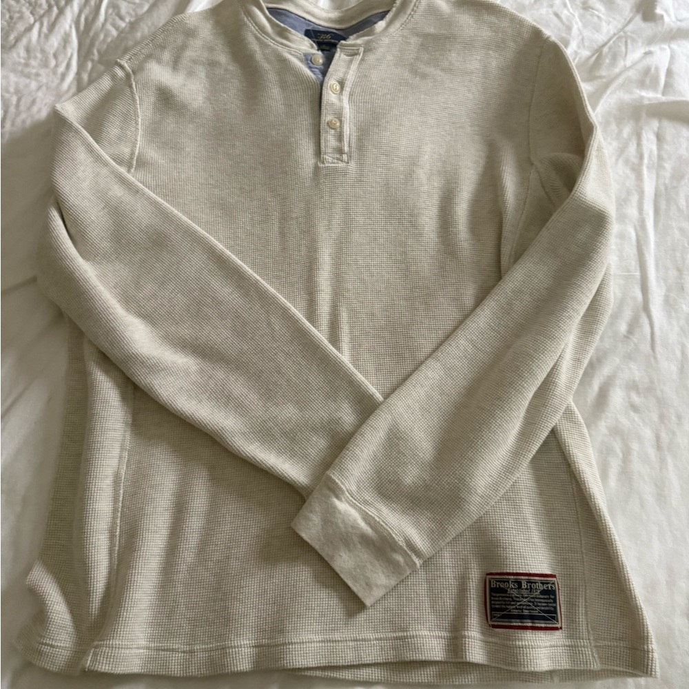 Brooks Brothers Cream Long Sleeve Henley Shirt, L, NWOT